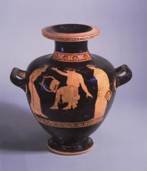Attisk rød-figur hydria, dekoreret med en scene af den thrakiske bard Thamyris, der bliver berøvet syn og stemme, fra gruppen af Polygnotus, ca. 440-420 f.Kr. (keramik)